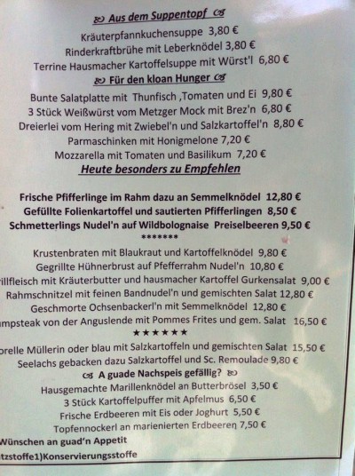 Vorderriss Speisekarte